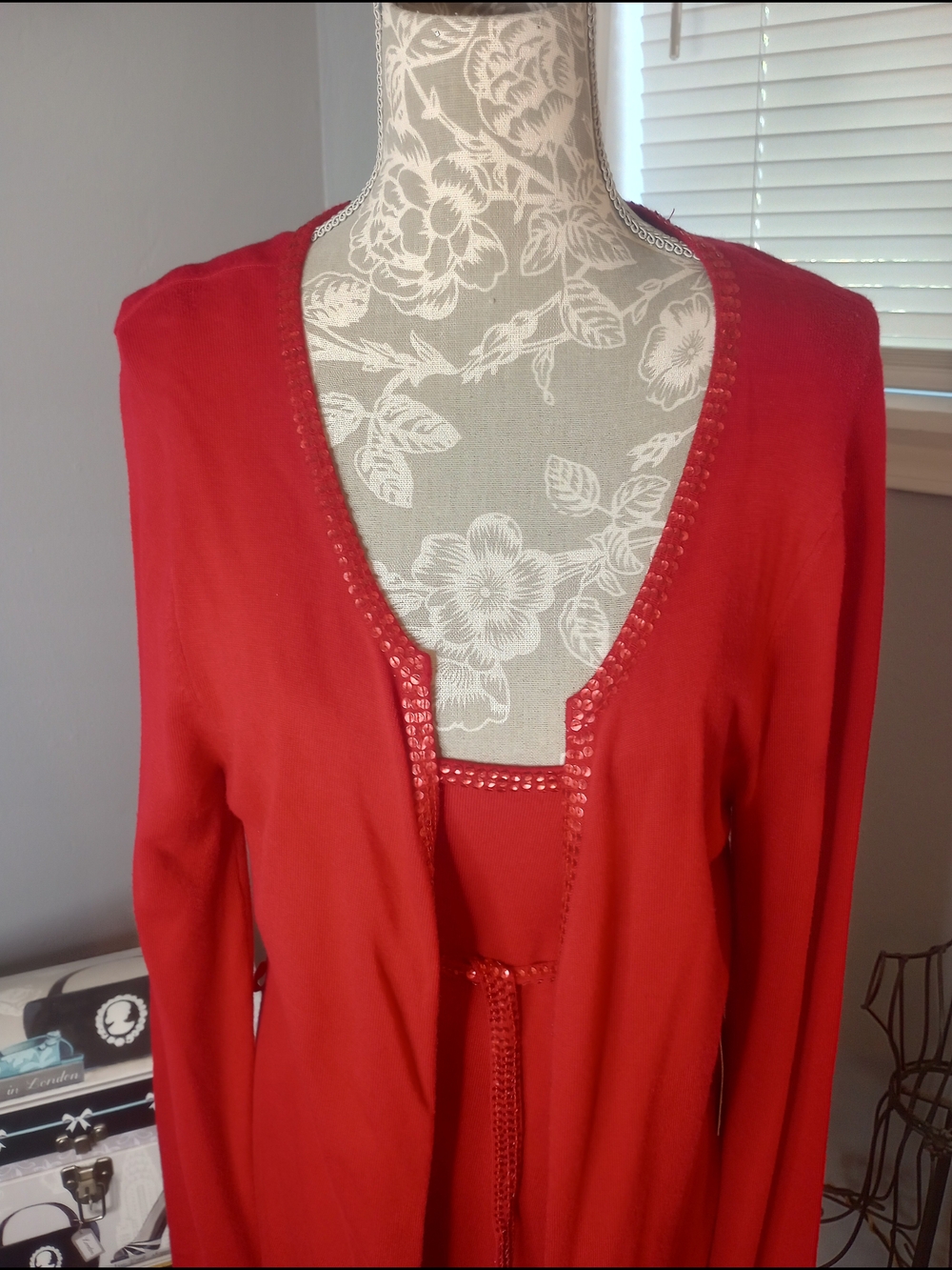 BCBG Maxazria Red Women's Sweater Set - Classic Open Cardigan
